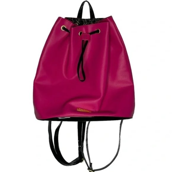 Juicy Couture Hot Pink & Black Patent Drawstring Backpack NWOT